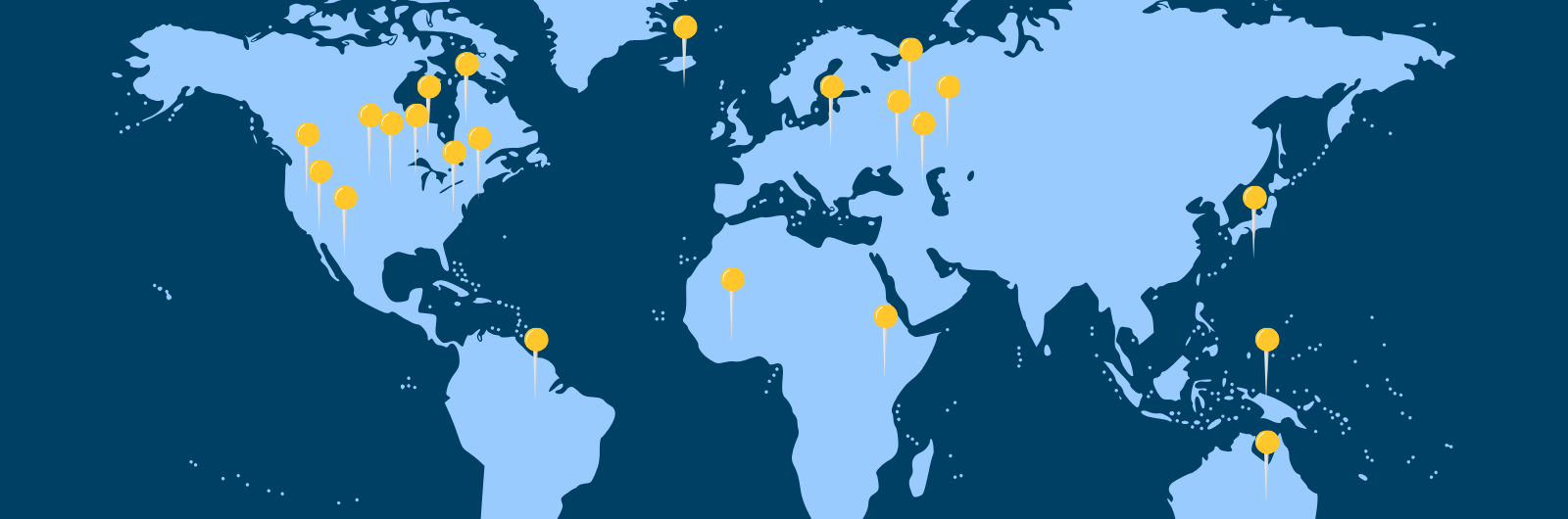 World map with pins showing each place where ARAC has collaborators or partners.